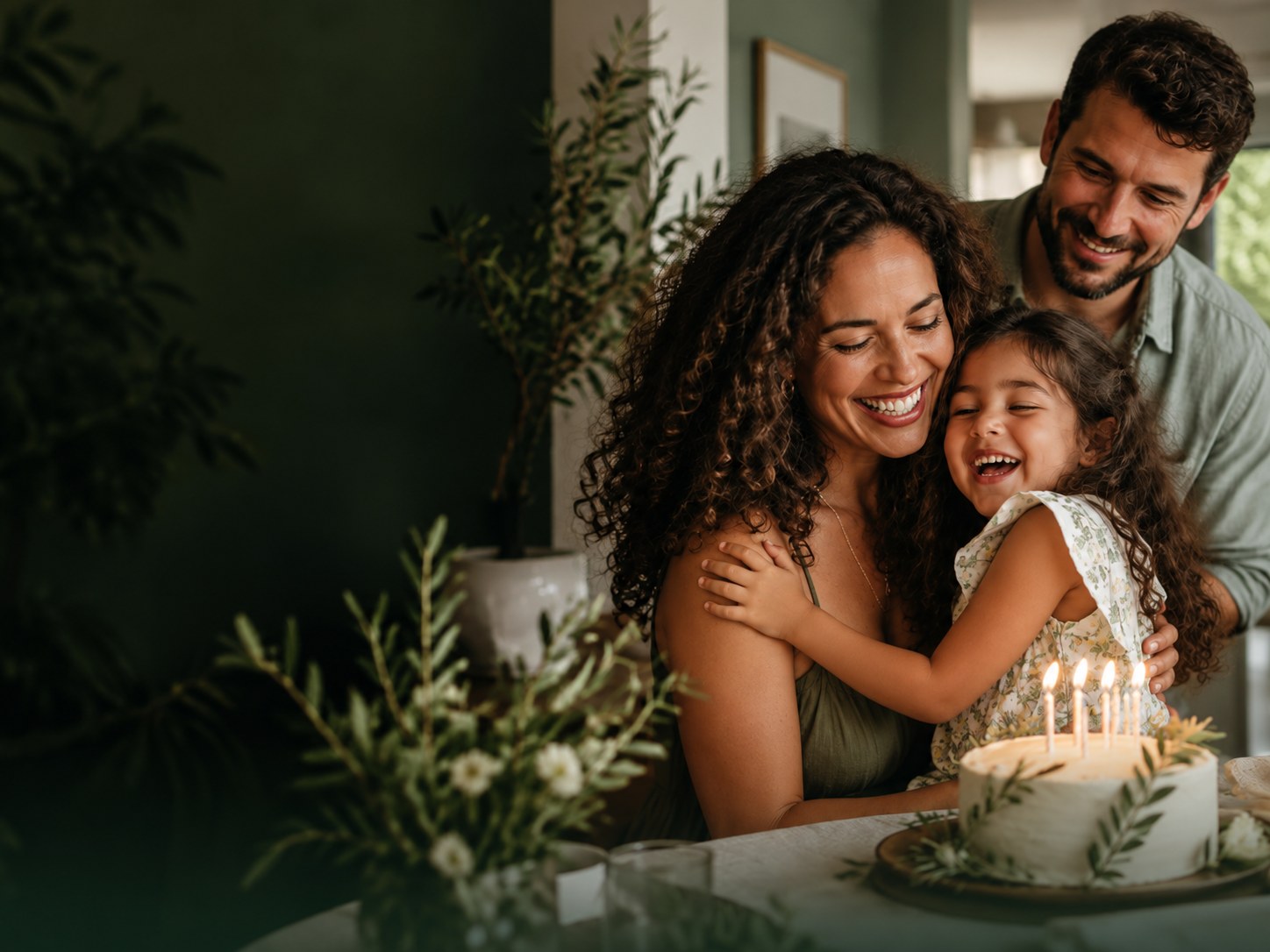 Família celebrando um aniversário com carinho